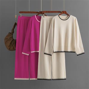 Autumn and Winter New Contrast Color Long Sleeve Fashion Two Piece Set