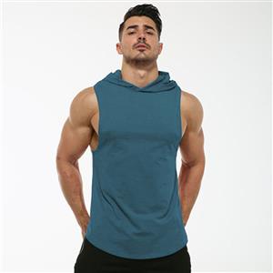 Elastic hooded sleeveless round hem hoodie